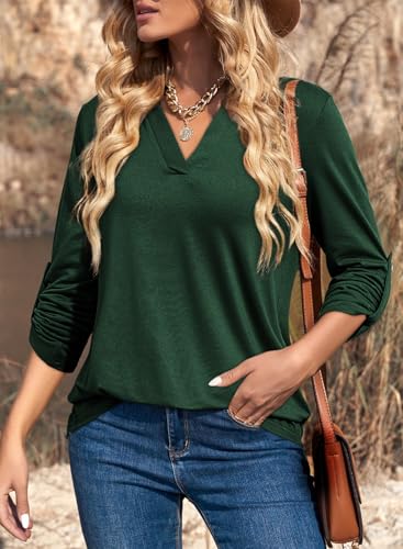 Image of Dokotoo Womens Tops Plaid Cotton Cuffed 3 /4 Sleeve Shirts Blouses