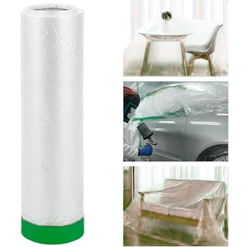 Image of Mario Pre Masker Tape Film 1100mm x 20m Pre-Taped Masking Film with Self-Adhesive Tape Edge Quick Unfolding Paint Protection Plastic Sheet Cover Walls Furniture Cars Floors Spray Painting Pack of 1