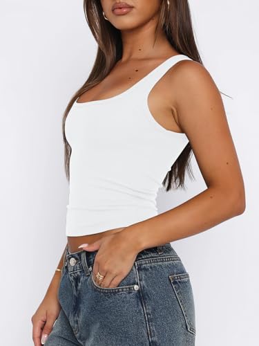 Women's Tank Tops Basic Slim Fit Ribbed Camisole Tops Sexy Square Neck Sleeveless Going Out Summer Tops3