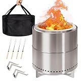 GreenVines Smokeless-Firepit | 15 pulgadas | Hoguera de acero inoxidable | Pozos portátiles para exteriores con soporte para acampar | Hoguera de leña individual | Estufa de bajo humo | Bolsa, palos y