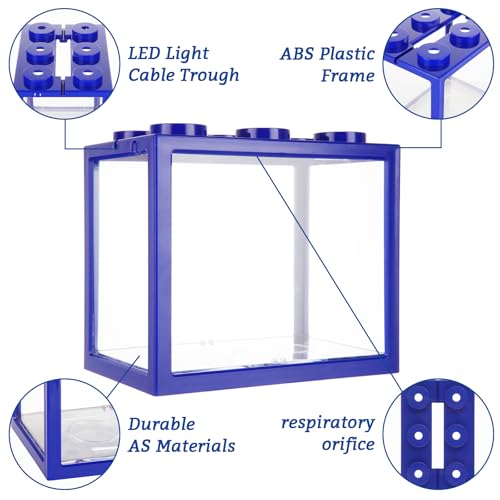 Image of QTLCOHD 4 Pack Small Betta Fish Tank, 0.6 Gallon Mini Aquarium Tank | Blue Stackable Fish Bowl, Acrylic Tiny Cube Tank for Beta Fish Sea Monkeys Shrimp Snails
