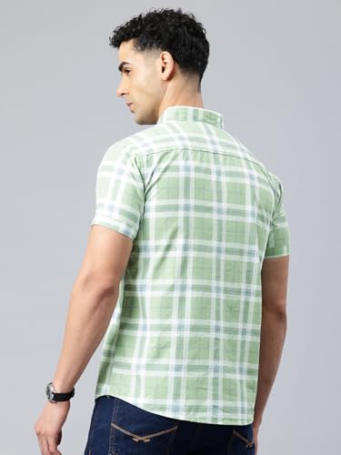 Image of Majestic Man Men Slim Fit Pure Cotton Checkred Half Sleeve Casual Shirt