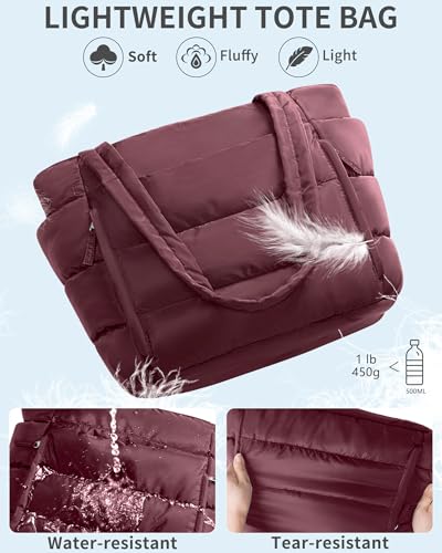 Image of Bagstellar Puffer Tote Bag for Women, Lightweight Puffy Work Handbag Teacher Nurse Quilted Shoulder Bag for School Travel Gym | Cloud Bag w / Zipper