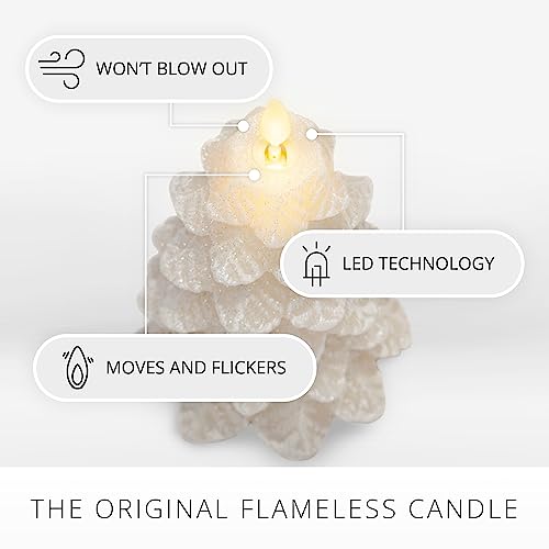 Image of Luminara Christmas Tree Flameless LED Candle, White Swan 4.7 inch x 6.5 inch, Moving Flame Battery Operated Timer, Holiday Decor, Glitter Snow Finish Safe