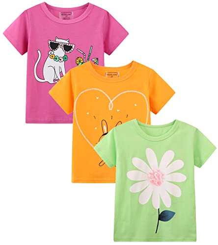 HILEELNAG Girls' Tees Short Sleeve Cotton Casual Graphic T-Shirts Easter Summer Tops 3Packs