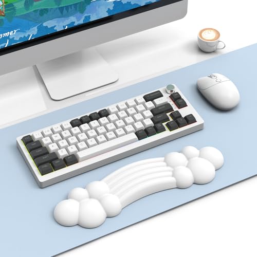 ZIYOU LANG Cloud Keyboard Wrist Rest Support, Palm Rest with Memory Foam, Anti-Slip Rubber, Comfortable Arm Rest, Ergonomic Keyboard Cushion Pad, PU Leather for Office/Home/Laptop/Mac - White