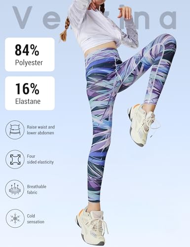 Image of Venzina Girls Printed Yoga Pants High Waist Athletic Leggings for Kids, Colorful Patterned Cropped Workout Pants for Running, Dance, Exercise & Casual Wear