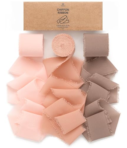 Vitalizart Chiffon Ribbon 3 Rolls 1.5'' x 7 Yd Dusty Pink & Brown