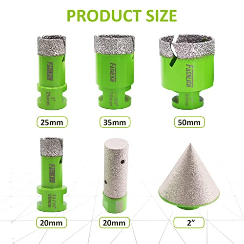 Image of Diamond Core Drill Bits Set - 20 /25 /35 /50mm+20F with 2 inch Diamond Beveling Chamfer Bits Tile Hole Saw Kit for Porcelain Ceramic Tile Granite Marble
