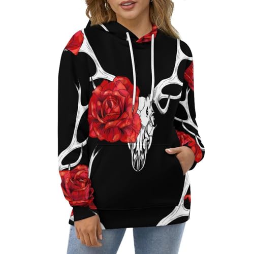 Sweatshirt fleur rouge de l'élan pull à capuche avec motif imprimé unique - 5