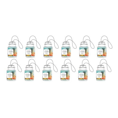 Image of Yankee Candle Car Jar Ultimate, Bahama Breeze Scented Hanging Air Freshener to Neutralize Odors and Refresh Small Spaces with Tropical Fragrance, 0.96 Ounce (Pack of 12)