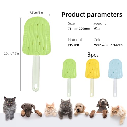 Image of 3PCS Pet Ice Cream Massage Combs, Cat Double-Sided Grooming Brush, Cat Tongue Brush for Cats Grooming Easily Removes Fur Reducing Hairballs (Green+Blue+Yellow)