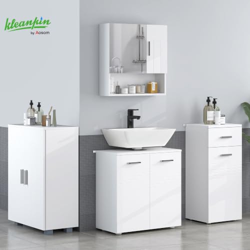 Miniatura 2 de Kleankin Armario Auxiliar De Baño Mueble De Baño De Suelo Con Puerta Cajón Y Estante Ajustable Para Salón Dormitorio Aseo 35x30x77,5 Cm Blanco