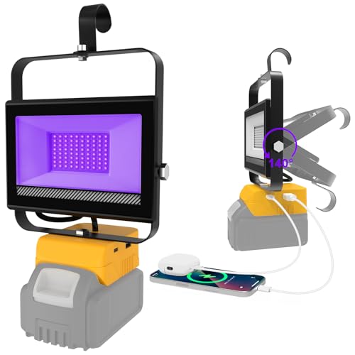 CREPOW Cordless Black Lights Compatible with Dewalt 20V Battery, Portable LED Black Lights, 395nm Ultraviolet Flood Light with USB & Type C Charging Port for Glow Party, Catfishing, Halloween