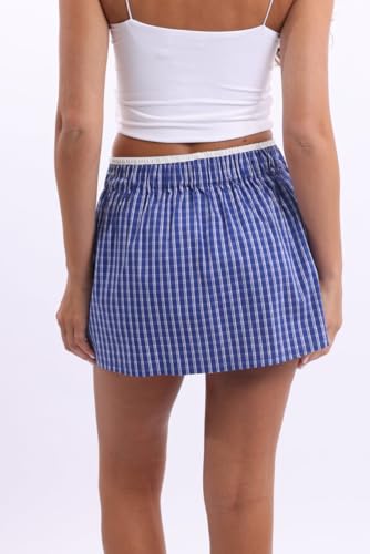 UAURORAO Women Gingham Boxer Skirt Y2k Plaid Checkered Mini Short Skirt E Girls Elastic Waistband Preppy Pencil Skirt4