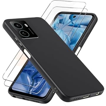 LYJERRY Cover + 2Pcs Vetro Compatibilità con HMD Pulse Plus/HMD Pulse Pro/HMD Pulse Cover Nero Custodia piu Vetro temperato protezione Pellicola protettiva Vetrino