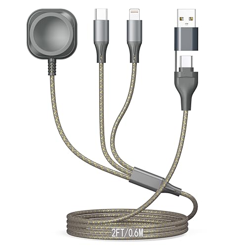 Multi Charging Cable for Apple Watch Charger 2FT, iPhone Charger USB A/C Multi Fast 3 in 1 Charging Cable for iWatch Ultra/SE/10-1 & iPhone16-5/Pro/Plus/iPad/iPod/Airpod
