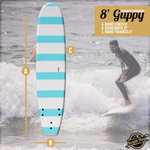South Bay Board Co. - 8' Beginner Surfboards - Safe Soft-Top Surfboards - Best Beginner Surfboards for Kids & Adults – Strong Triple Stringer Durability - Leash & Safe-Edge Fins Included