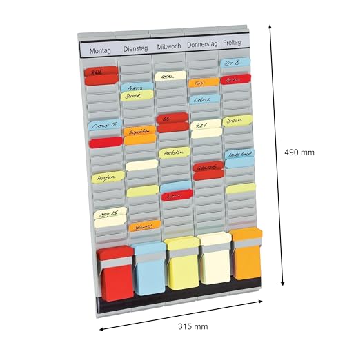 FRANKEN T-Kartentafel 5-Tage Wochenplaner, 31,5 x 49 cm, 5 Träger, 20 Schlitze, PV-SET1