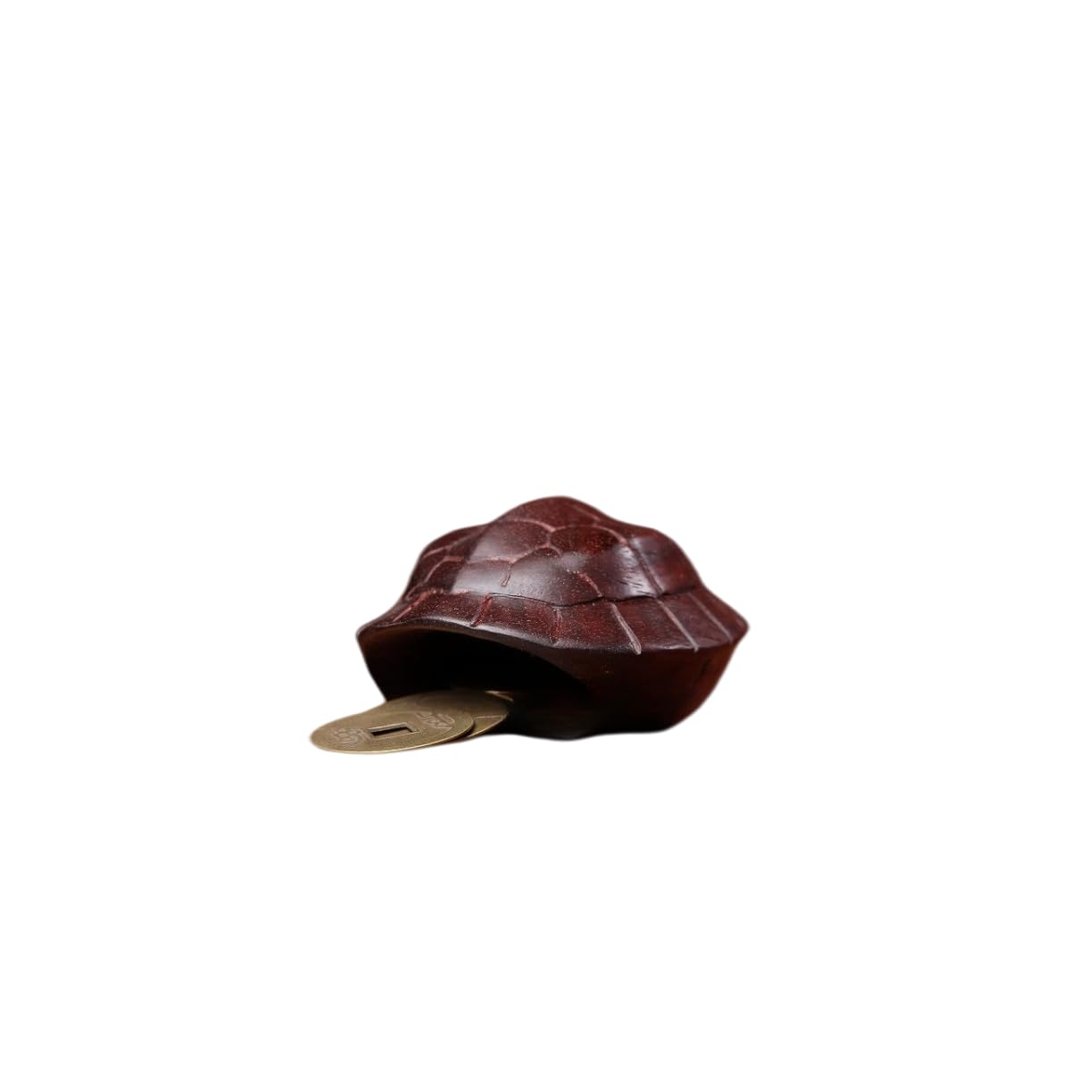 Traxomi Rosewood Turtle Shell Fidget Carving with 3 Coins 3.2x1.6in
