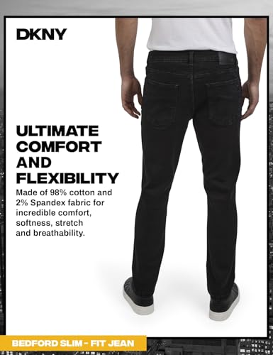 Image of DKNY Bedford Slim Fit Jeans for Men - Tapered Leg Stretch Denim Pants, Classic 5-Pocket Styling | Mens Slim Fit Jeans