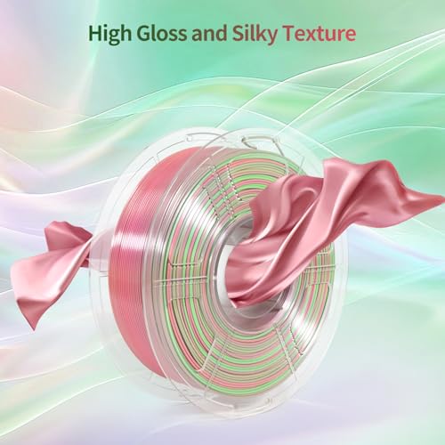 Image of IEMAI Silk PLA Filament 1.75mm 1kg, Dual-Color Gradient Pink to Green 3D Printer Filament, Silky Glossy Finish, Tough & Neatly Wound for DIY, Artistic & Home Decor