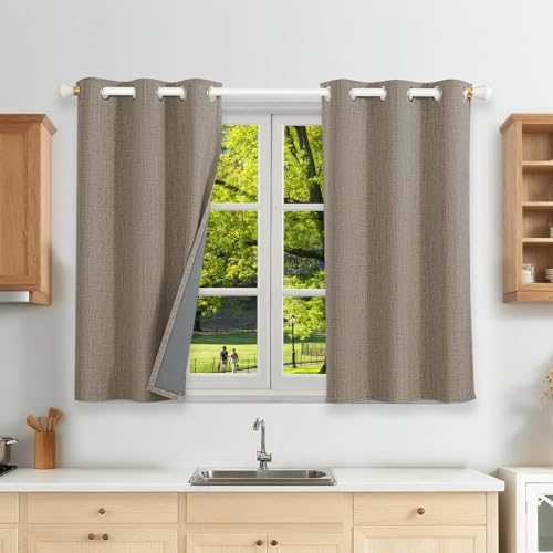 Runyéla 100% Rideau Occultant Thermique Isolant Anti Chaleur 90x120, Lot de 2 Lin Rideaux Fenêtre...