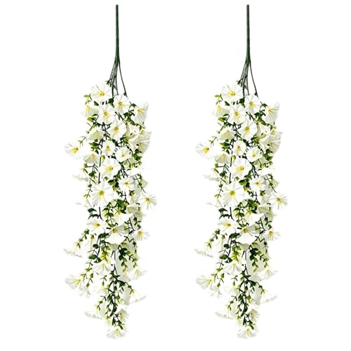 Artificial Morning Glory Vine Faux Flower Set UV Resistant Outdoor Hanging Garland Two Pieces Garden Decor Balcony Home Indoor Y