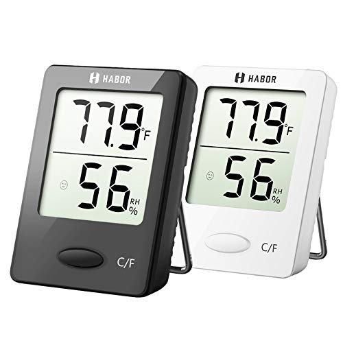 Habor Thermometer Indoor (2 Pack), Superior Mini Digital Hygrometer Indoor Accurate Humidity Monitor Gauge for House, Office, Greenhouse, Home (2.3X1.8inch, Black)