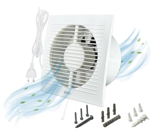 H&C VENT Ventilador de baño de 150 mm de diámetro con enchufe con interruptor, 1,5 m, IPX4, 20 W, 200 m³/h, 40 dB, ventilador de extracción para baño, cocina, garaje, invernadero, tienda de