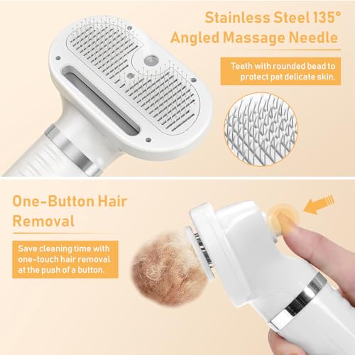 Ceuku 4-in-1 Pet Grooming Station: Steam Comb & Hair Dryer with Water Tank, 3 Heat Settings, Shedding Brush for Cats and Dogs, Home Washing Station, White