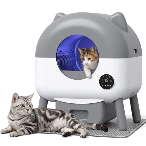 WARCAT Automatic Self-Cleaning Cat Litter Box Two-Tone Color Design Large Capacity Smart Litter Box with APP Control & Safety Sensors Includes 1 Roll Garbage Bags (Grey)