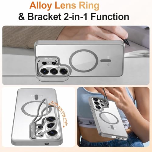 Image of VONZEE Compatible for Samsung S26 Ultra 5G Case, Compatible with MagSafe, Military-Grade Protective Case, Built-in Stash Stand Phone Case, Scratch-Resistant Back Cover, Classic Series|Clear Grey