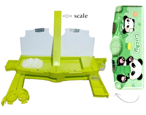 Image of Kiddie Galaxia Plastic Branded Multi-Functional Pencil Box for Kids, Panda Pencil Box for Boys & Girls, Magnetic Pencil Box for Boys, Kids with Accessories. (Lime Green)