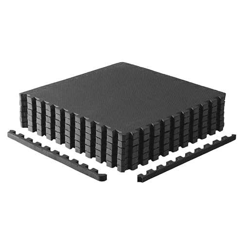 CAP Barbell 1-Inch Interlocking EVA Foam Exercise Puzzle Mat Home Gym Flooring - 1 Pack | 24 x 24 x 1 | T Pattern - Black