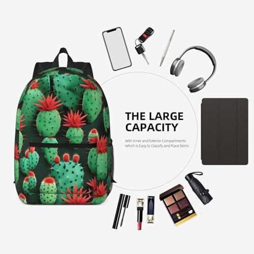 Sac à dos de voyage imprimé cactus noir de 43,2 cm avec multi-poches