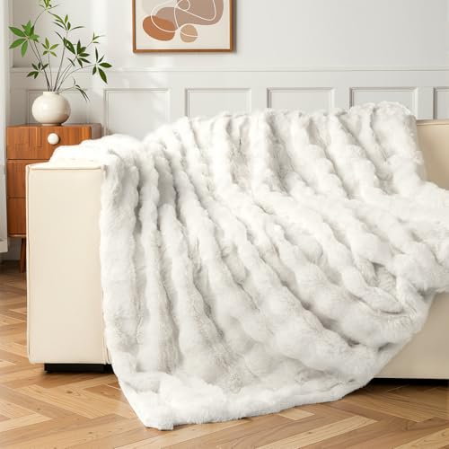 HUAXITRA Faux Rabbit Fur Blanket Bubble Blanket Thick 720 GS