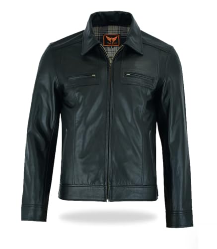 Mens Premium Classic Black Leather Biker Style Jacket2