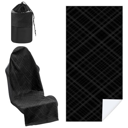 Image of Hahafelt 1 Pack Car Seat Towel Cover with Storage Bag, Black Plaid Style | 63 x 32 in Car Towel Seat Cover Non Slip Waterproof, Gym Workout Swimming Running, Machine Washable Sweat Absorbent Protector