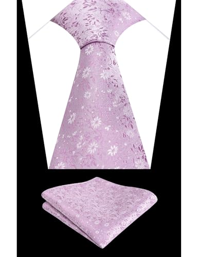 Image of Alizeal Mens 3.15inches Exquisite Floral Tie with Small Flower Printed Pocket Square