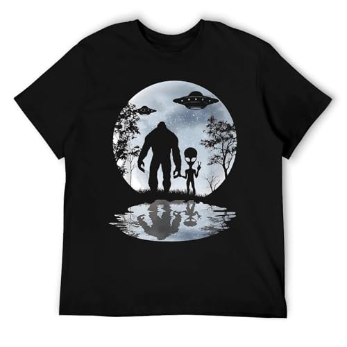 Mystical Bigfoot e Alien with Moon and UFO Graphic Tee, Sci-Fi Novelty Shirt, Stile nero, XL