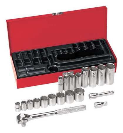 Socket Wrench Set, SAE, 3/8 in. Dr, 20 pc