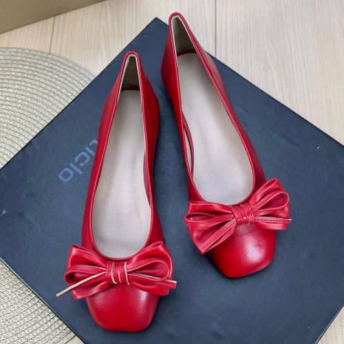 WENJIAZHIZHI Women's Bowtie Square Toe Ballet Flats Bridal Wedding Flats Comfortable Flat Shoes Female Slip-Ons Loafers2