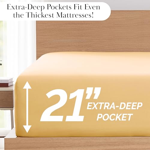 Southshore Fine Living, Inc. 6-Piece King Bedding Set, 21-Inch Deep Pocket King Sheet Set, Fitted and Flat Sheet, Microfiber Sheets, Premium Bedding, Gold Pillow Cases, Gold Sheets