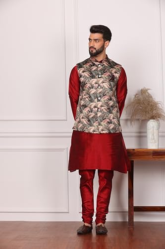 Image of Kurta With Churidar & Multicolor Nehru jacket Set