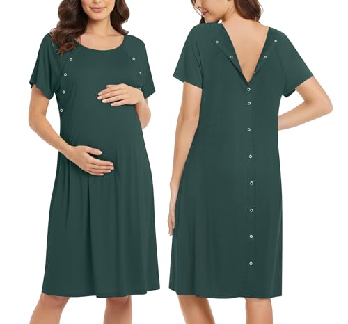 Image of Ekouaer Women’s Nursing/Delivery/Labor/Hospital Nightdress Short Sleeve Maternity Nightgown with Button S-XXL