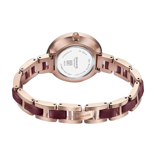 Image of Sonata Wedding Edit Quartz Analog Maroon Dial Stainless Steel with Acetate Strap Watch for Women