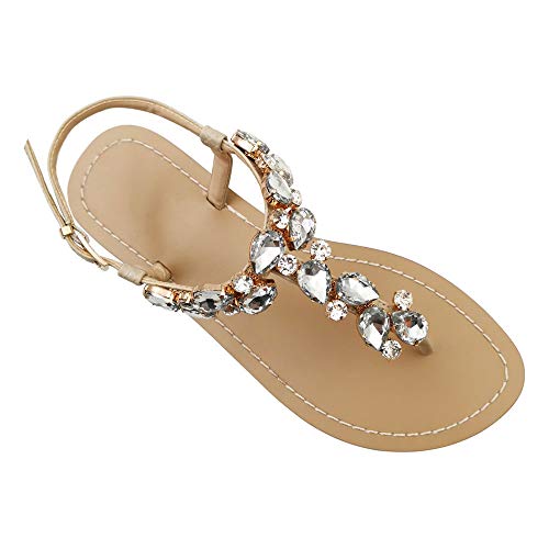Image of Women's Rhinestone Flat Sandals, Women Flip Flops with Clip Toe RingBeadeed Rhinestone Crystal Jeweled Sandal Shoes for Summer Beach Oceanside Holiday Outdoor