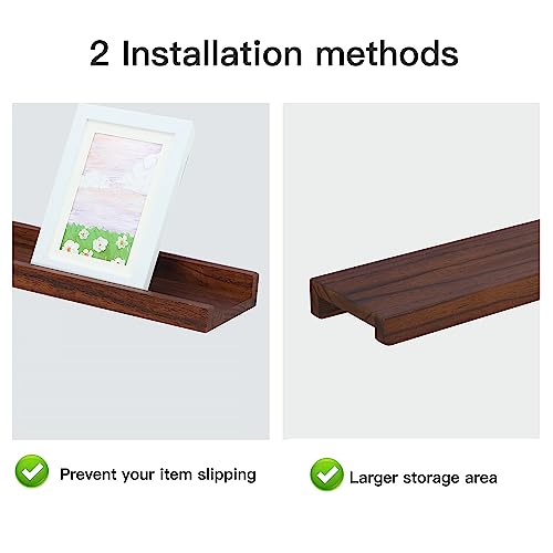 Long Floating Shelves With Lip,Picture Ledge Shelf Set of 4,Rustic Photo Frames Storage Display Wall Mounted for Living Room Bedroom Kitchen Kids Nursery,Home Office Decor (Dark Walnut, 24\") - Thumbnail 4
