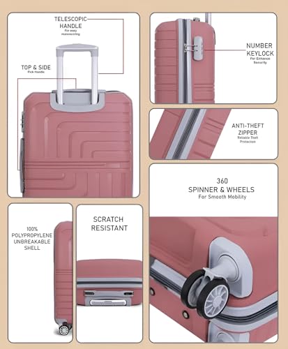 Image of Pro 8 Wheels Set of 2 (Cabin + Medium) Trolley Bags, Hard Case Polypropylene, 360º Wheeling Luggage for Men & Women, Suitcase for Travel, Trolley Bags for Travel (Pink)